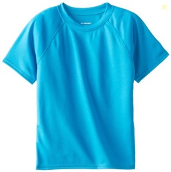 Kanu Surf Boys' Short Sleeve UPF 50+ Rashguard Swim Shirt, Solid Aqua,