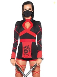 Leg Avenue Womens 3 Pc Dragon Ninja Costume with Hooded Romper, Waist 