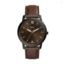 Fossil Men's Minimalist Quartz Stainless Steel and Brown Leather Three