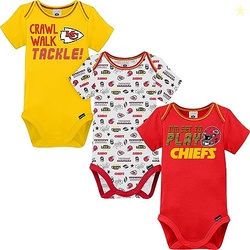 NFL Kansas City Chiefs 3 Pack Short Sleeve Bodysuit, red/yellow/white 