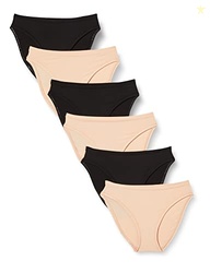 Amazon Essentials Women's High Cut Knickers, Pack of 6, Black/Soft Pet