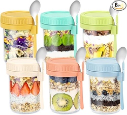 DRKIO 6 Pack Overnight Oats Containers with Lids and Spoons