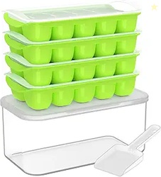 DOQAUS Ice Cube Tray with Lid and Bin - 4 Pack 