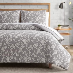 Lucky Brand Fiora Floral Grey Duvet Cover Set - Full/Queen Size - 3 Pi