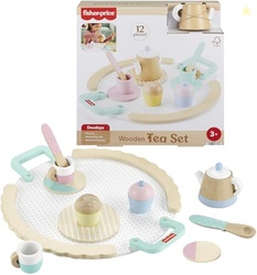 Fisher-Price Wood Pretend Play Toy Tea Set, 12-Piece Wooden Playset wi