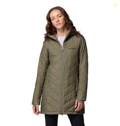 Columbia Womens Heavenly Long Hooded Puffer Jacket, Stone Green, Mediu