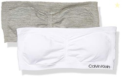 Calvin Klein Kids Girls' Seamless Bandeau Bra Multipack, White/Heather