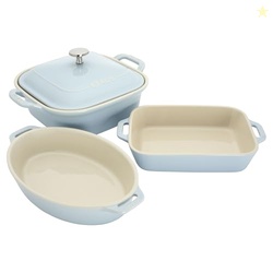 Staub Ceramic 4-pc Baking Pans Set, Casserole Dish with Lid, Brownie P