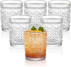 Vintage Floral-Pattern Drinking Glasses Set of 6