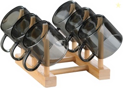 Kung Fu 6 Pcs Small Glass Tea Cup+ Holder Set