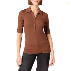 Daily Ritual Women's Fine Rib Polo Shirt, -Chocolate, Medium
