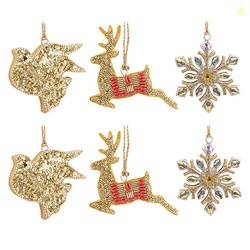 Hallmark Christmas Ornaments, Beaded Gold Reindeer, Dove and Snowflake