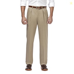 Haggar Mens Premium No-Iron Classic-fit Expandable-Waist Pleat-Front C