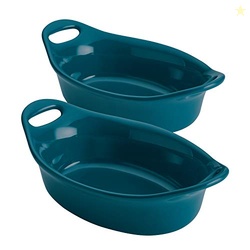 Rachael Ray Solid Glaze Ceramics Au Gratin Bakeware / Baker Set, Oval 