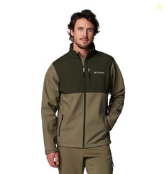 Columbia Mens Ascender Softshell Full Zip Rain Jacket, Stone Green/Gre