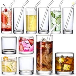 [ 12 Pack ] Glass Cups with Glass Straws