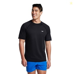 Speedo Men's Uv Swim Shirt Short Sleeve Loose Fit Easy Tee, Speedo Bla