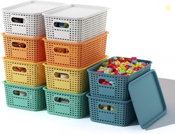 Plastic Storage Basket with Lids 10 Pack