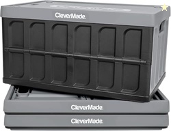 CleverMade Collapsible Storage Bins with Lids - Stone 3 Pack 62L - Pla