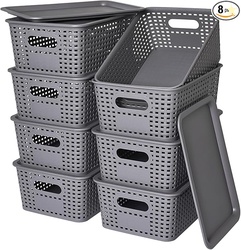Plastic Storage Baskets with Lid, 8 Pack