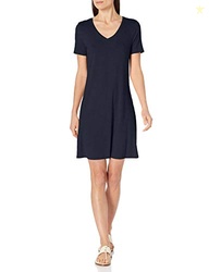 Amazon Essentials Women's Regular Short-Sleeve V-Neck Swing Dress, Nav