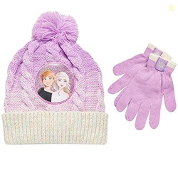 Disney Little Girls Frozen Elsa and Anna Beanie Hat and Gloves Cold We