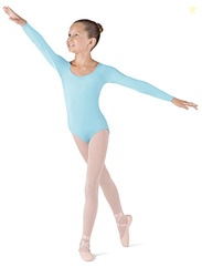 Bloch Dance Girls Meglio Microlux Long Sleeve Leotard, Pastel Blue, Si