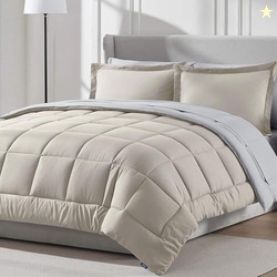 Nestl 7 Piece California King Comforter Set  Beige Reversible Bed in a