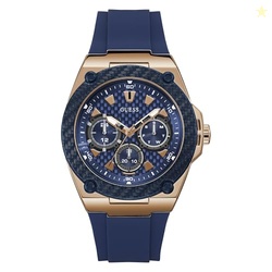 GUESS Comfortable Iconic Blue Stain Resistant Watch with Rose Gold-Ton