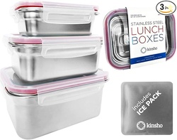 Stainless Steel Lunch Box Food Prep Set of 3 