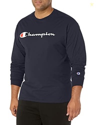 Champion mens Classic Long Sleeve Tee, Screen Print Script T Shirt, Na