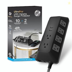 GE UltraPro Adapt 10-Outlet Surge Protector with USB Ports, 2 USB-A Po