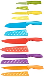 Amazon Basics Color-Coded Dishwasher Safe Kitchen Knife Set, 12-Piece 