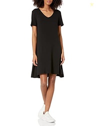 Amazon Essentials Women's Regular Short-Sleeve V-Neck Swing Dress, Bla