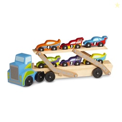 Melissa & Doug Mega Race-Car Carrier - Wooden Tractor and Trailer with