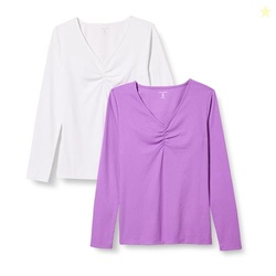 Amazon Essentials Women's Slim Fit Cinched V-Neck Long Sleeve Rib-Knit