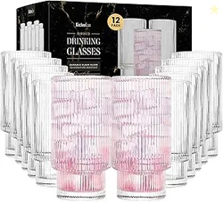 Ribbed Drinking Glasses - Set of 12 