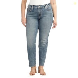 Silver Jeans Co. Women's Suki Mid Rise Curvy Fit Straight Leg Jeans, M
