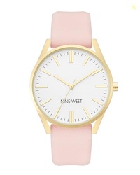 Nine West Women's NW/1994WTPK Gold-Tone and Pastel Pink Strap Watch