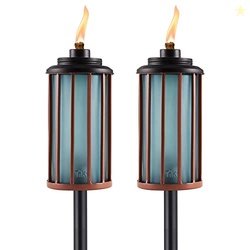 TIKI 2-Pack Retro Stripe Glass Torches, 65-Inch Outdoor Decorative Tor