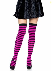 Leg Avenue Women's Nylon Striped Stockings, Black/neon Pink, One Size