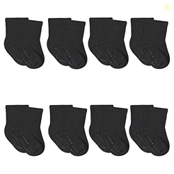 Gerber Baby Boys 8-pack Wiggle-proof Jersey Crew Socks, Black, 0-6 Mon