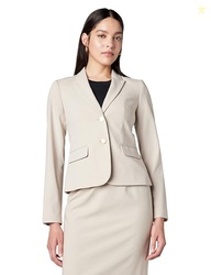 Calvin Klein Women's Two Button Lux Suit Blazer, Khaki, 4 Petite