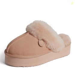 Dearfoams Womens Melton Platform Genuine Shearling Scuff, PEACH DUST, 