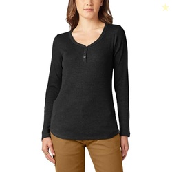 Dickies Women's Long-Sleeve 3-Button Henley Shirt, Black, Small