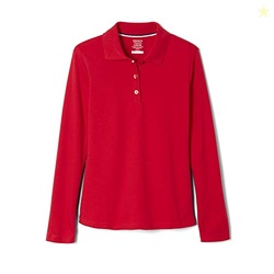 French Toast Girls' Uniform Long Sleeve Polo with Picot Collar (Standa