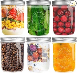 Wide Mouth Mason Jars 16 oz with Lids [6 Pack]