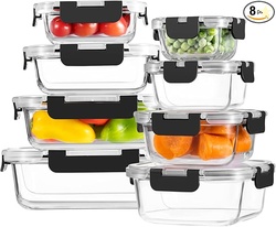 8 Pack Borosilicate Glass Food Storage Containers