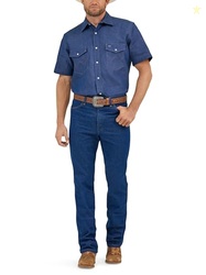WranglermensCowboy Cut Western Two Pocket Ss Snap Work Shirt Blue