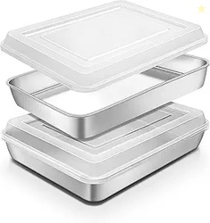 Stainless Steel Baking Pan with Lid (2 Pans + 2 Lids)